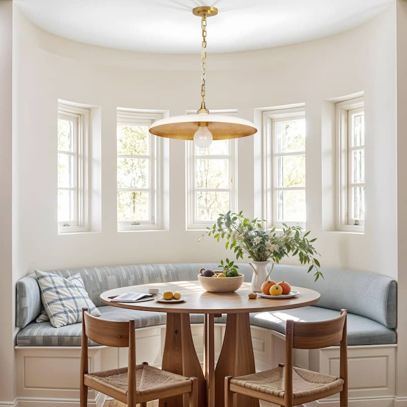 Natalia Modern Pendant Light - Metal & Gold, Ivory White Dome Light Fixture For Modern, Scandinavian, Minimalist Room Decor