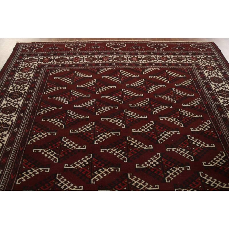 Hand Knotted Oriental 100% Wool Carpet Traditional Geometric Red Bokhara Area Rug - 11' 9'' X 7' 2''