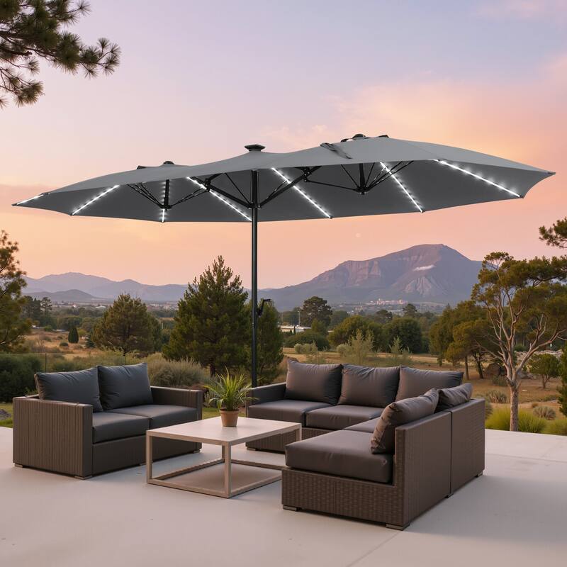 Crestlive Products 15ft Rectangular Double-sided Outdoor Market Umbrella Solar LED Lighted Patio Umbrella