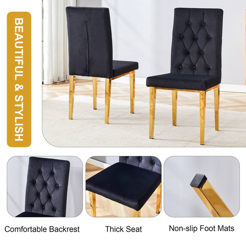 Roomfitters Velvet Dining Chairs with Gold Metal Legs, Modern Black Upholstery Set of 4 for Kitchen or Conference Room