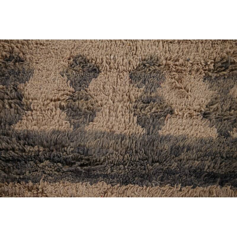 Geometric Plush Moroccan Area Rug Handmade Beige Wool Carpet - 6'9" x 10'4"