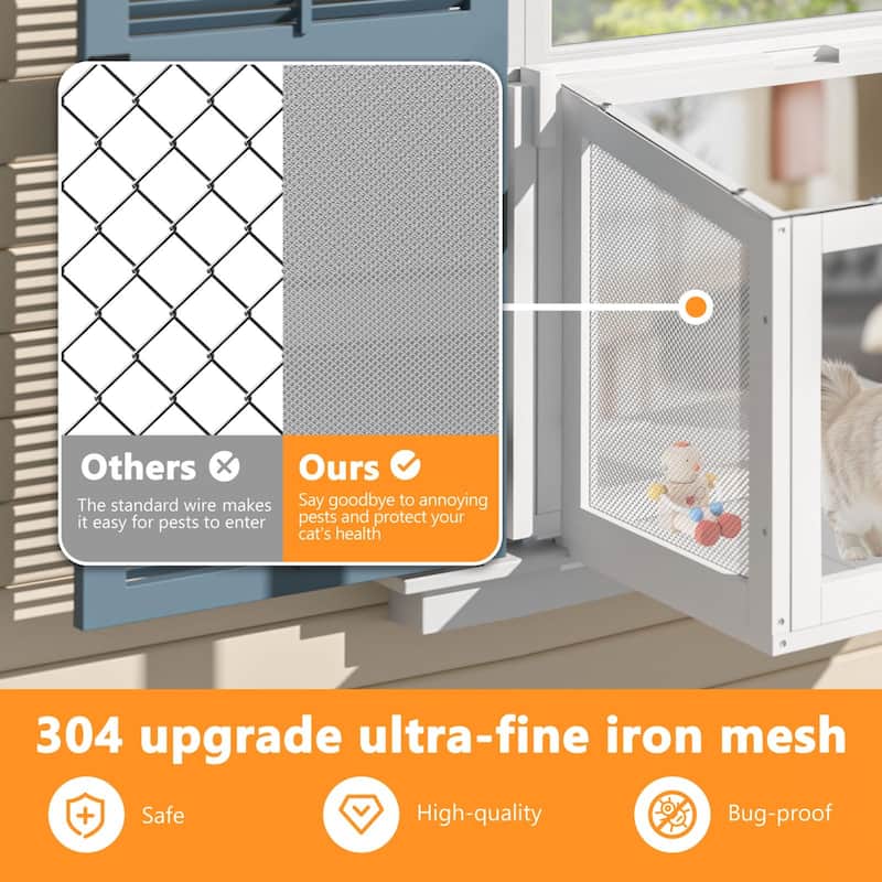 VEIKOUS Cat Window Perch & Catio Outdoor Enclosure, Adjustable Cat Window Box with Plexiglass