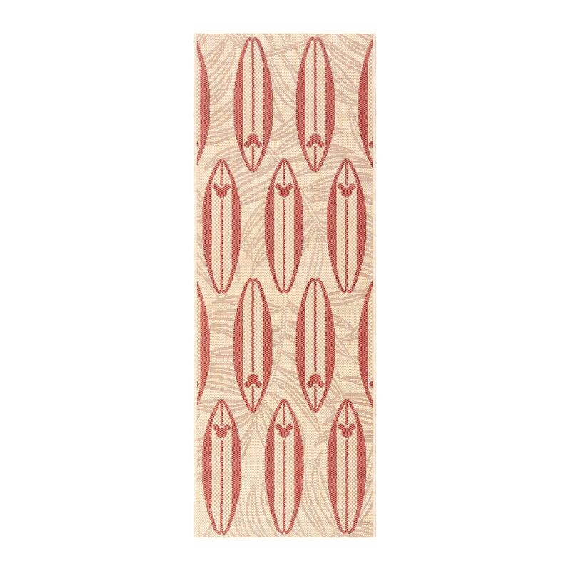 Disney Licensed Mickey Mouse Indoor Outdoor Flatweave Area Rug Tropical Surfing Polypropylene Coastal Accent Rug - 2'2"x6' - Surfboard Red