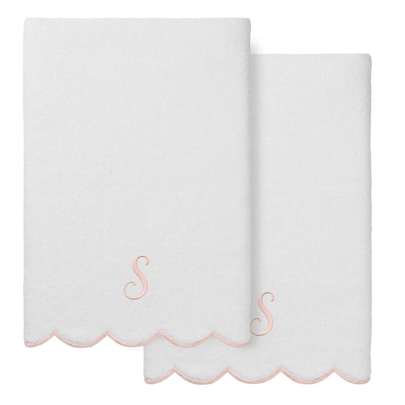 Authentic Hotel and Spa 100% Turkish Cotton Pink ADORNIA Scallop Personalized 2 Piece Bath Towel Set - 2 Bath Towels - S