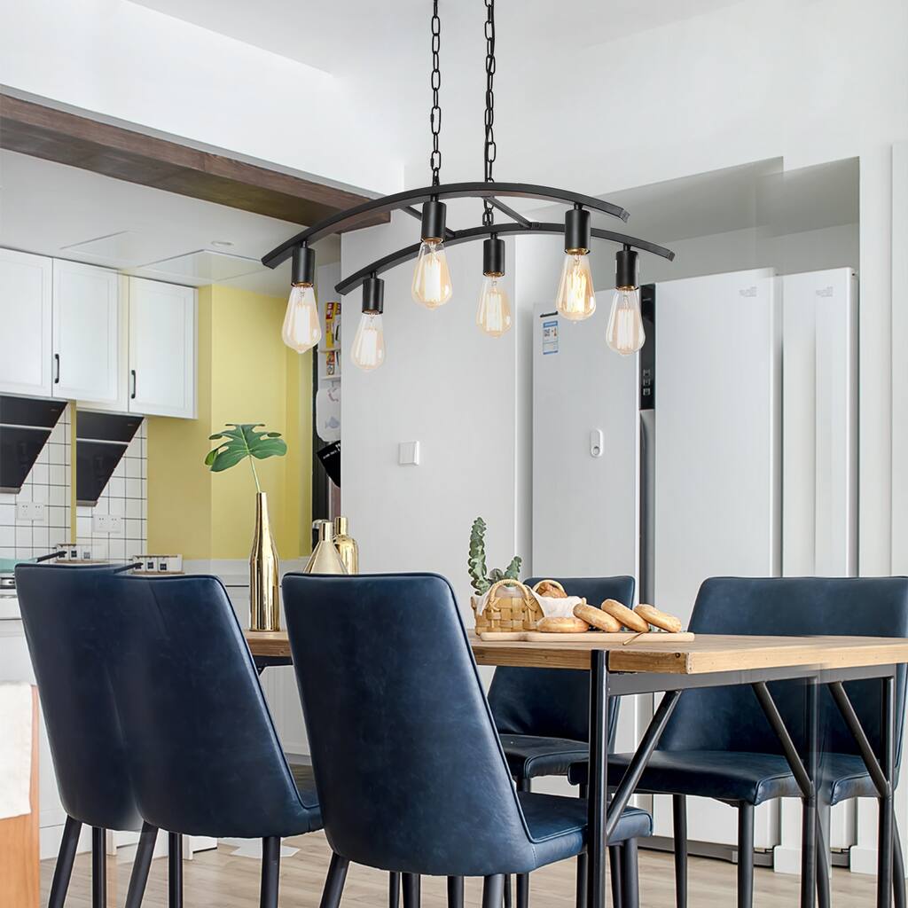 Modern 6-Light Black Linear Chandeliers Metal Island Pendant Light for Dining Room - 23.5"(L)*23.5"(W)*24"(H)