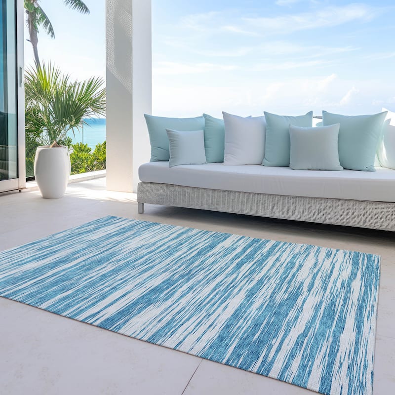 Machine Washable Indoor/ Outdoor Casual Ombre Chantille Rug - Teal - 3' x 5'