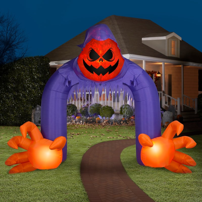 Gemmy Halloween Inflatable Jack O' Lantern Reaper Archway w/ Swirling Lights, 10 ft Tall