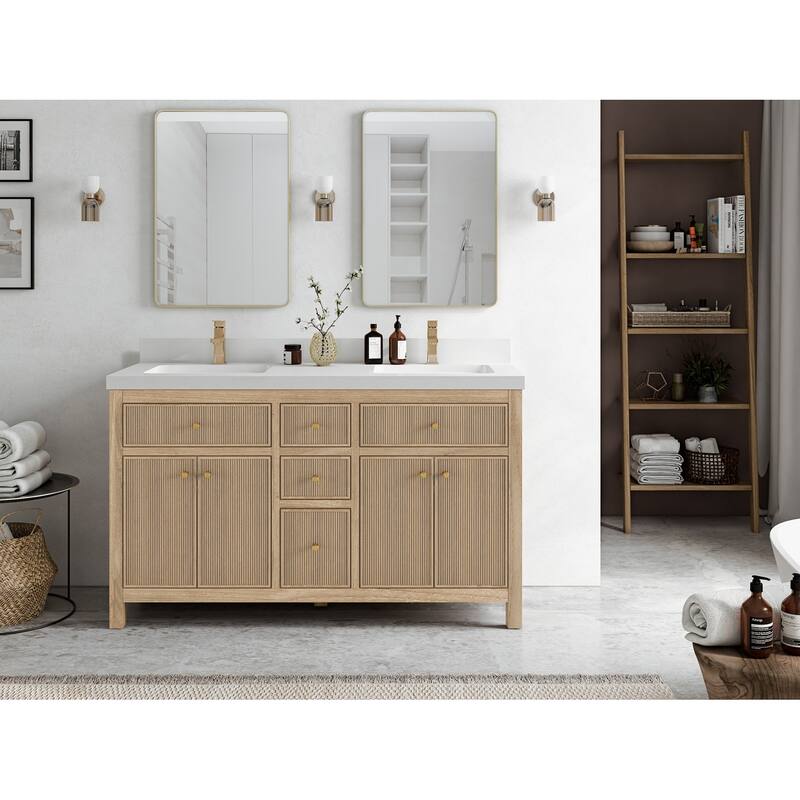 Willow Collections 60 in. W x 22 in. D Sonoma Teak Double Sink Bathroom Vanity with Countertop