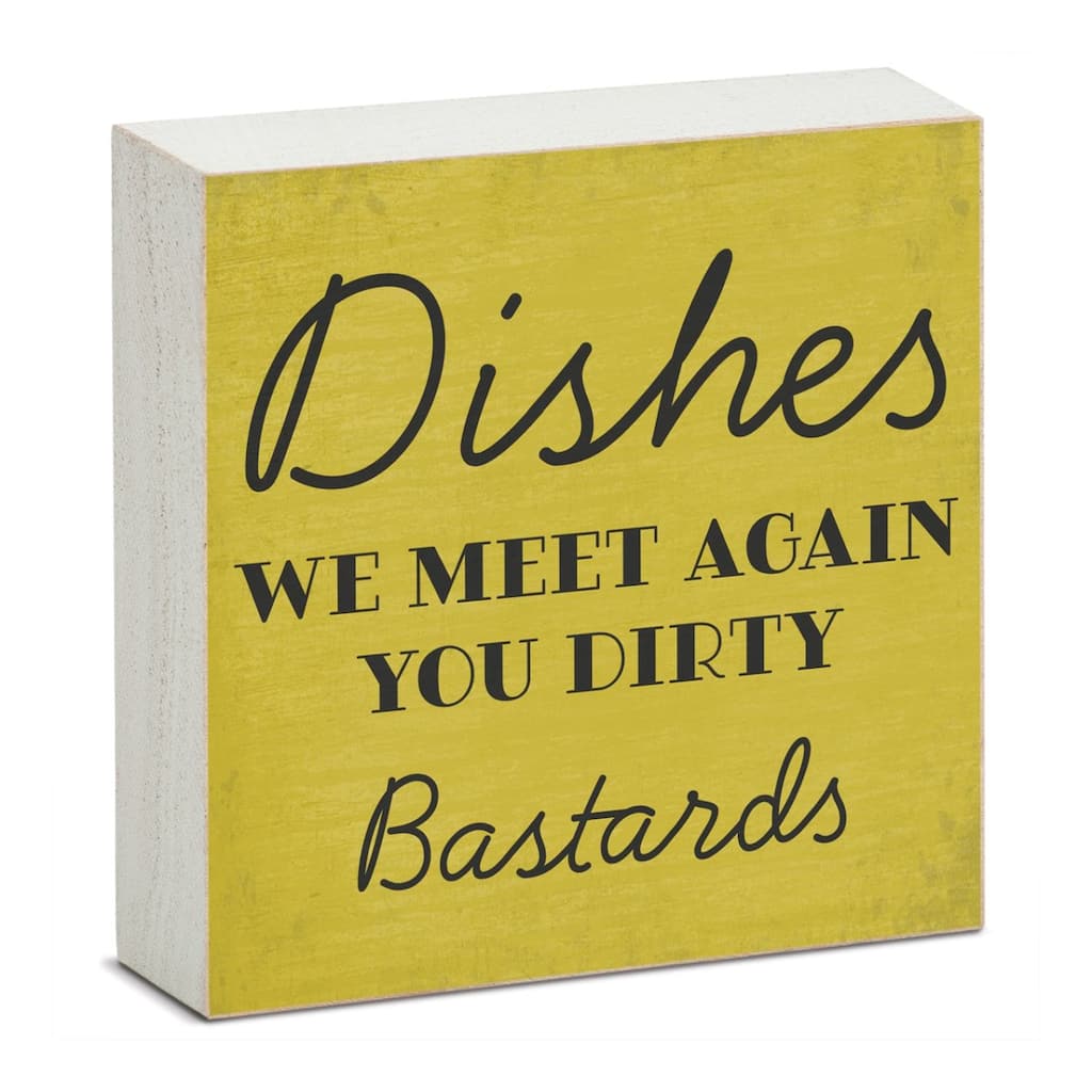 Dishes Artistic Freestanding Solid Wood Block Sign Made in the USA 3.75” Square Decorative Accent for Home or Office
