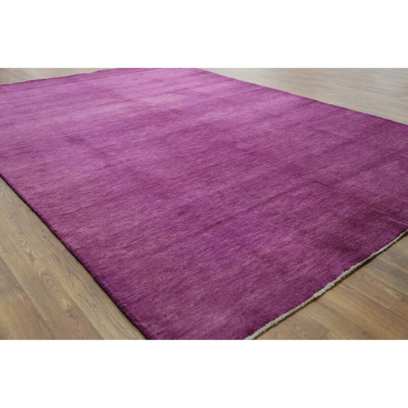 Hand Knotted Oriental 100% Wool Carpet Modern Solid Purples Gabbeh Area Rug - 9' 0'' X 6' 1''