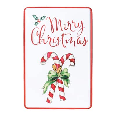 Rustic Metal Holiday Wall Sign Christmas Decoration Plaque with Script Lettering and Candy Cane - 12.25”L x 0.25”W x 18.25”H