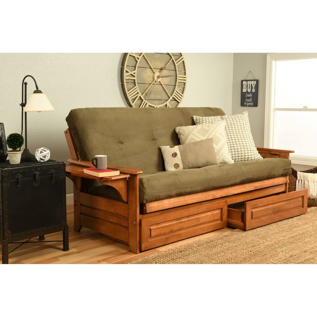 Copper Grove Dixie Honey Oak Full-size Futon Set with Suede Mattress and Storage Drawers