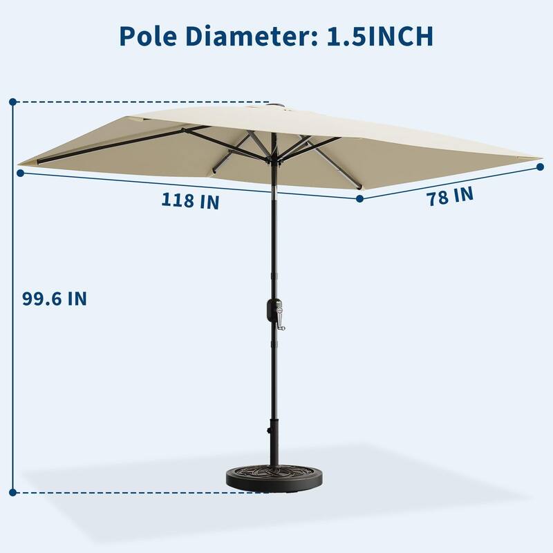 10'X6.5' Rectangular Outdoor Umbrella, with Crank & Push Button Tilt