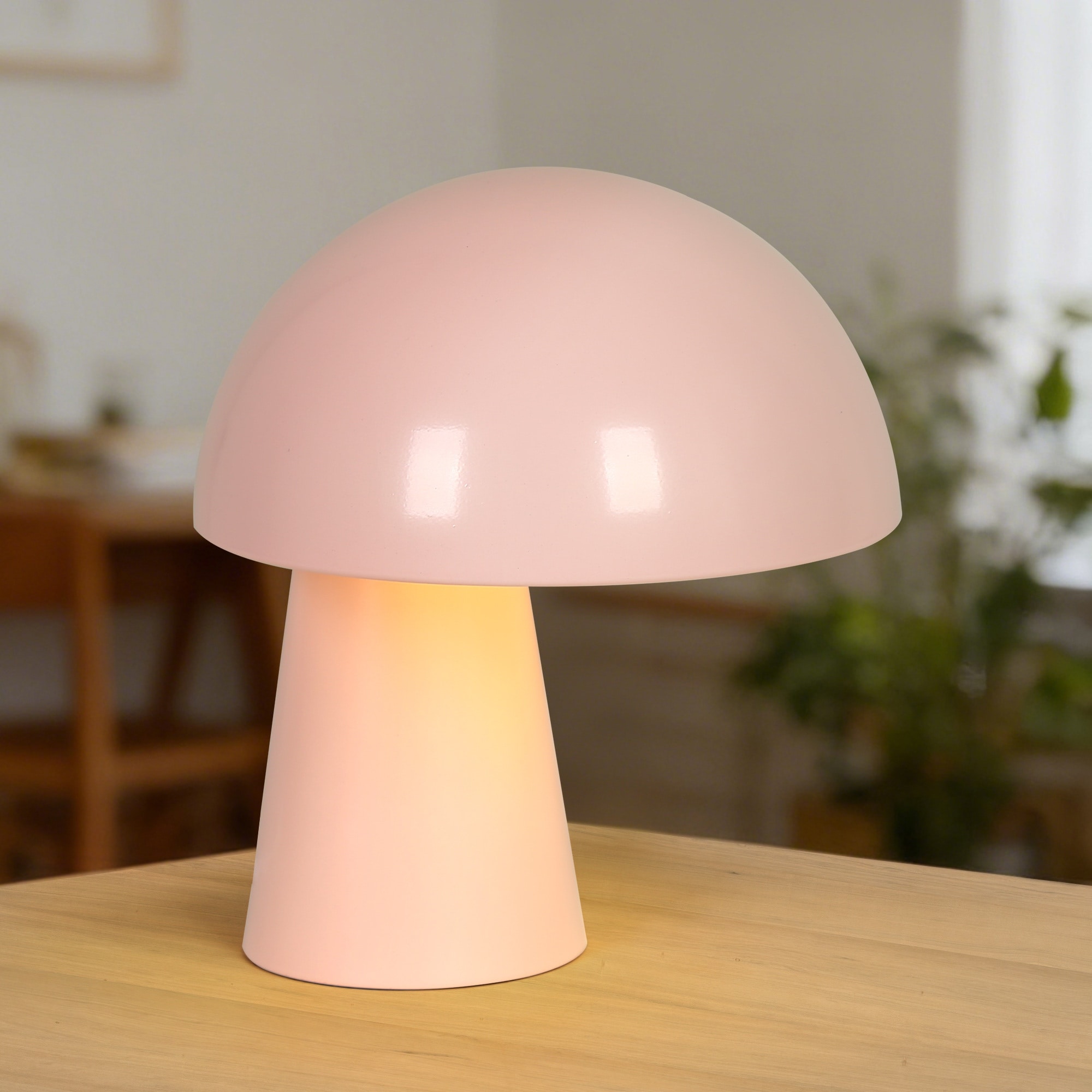 Modern Pink Mushroom Table Lamp with Dome Metal Shade - 9.1
