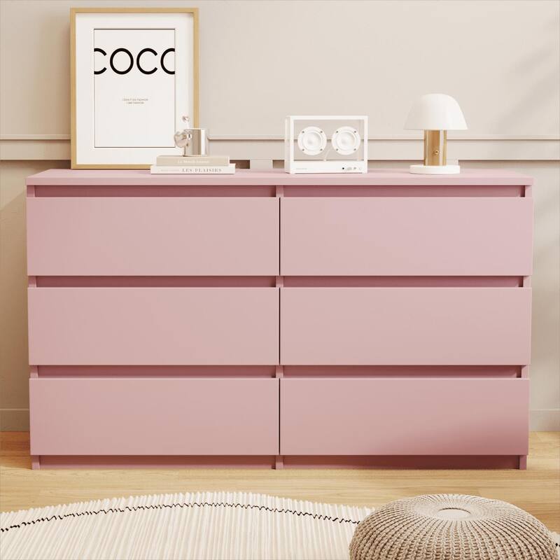 6 drawer 47.25 in. Wide Dresser Wood Double Dresser Large Storage Tower Unit Chest of Drawers TV Stand Dresser