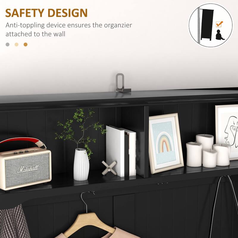 Black Entryway Bench Hall Tree with Coat Rack, Simple Indoor Bench Storage Bench with Shelves and 2 Drawers