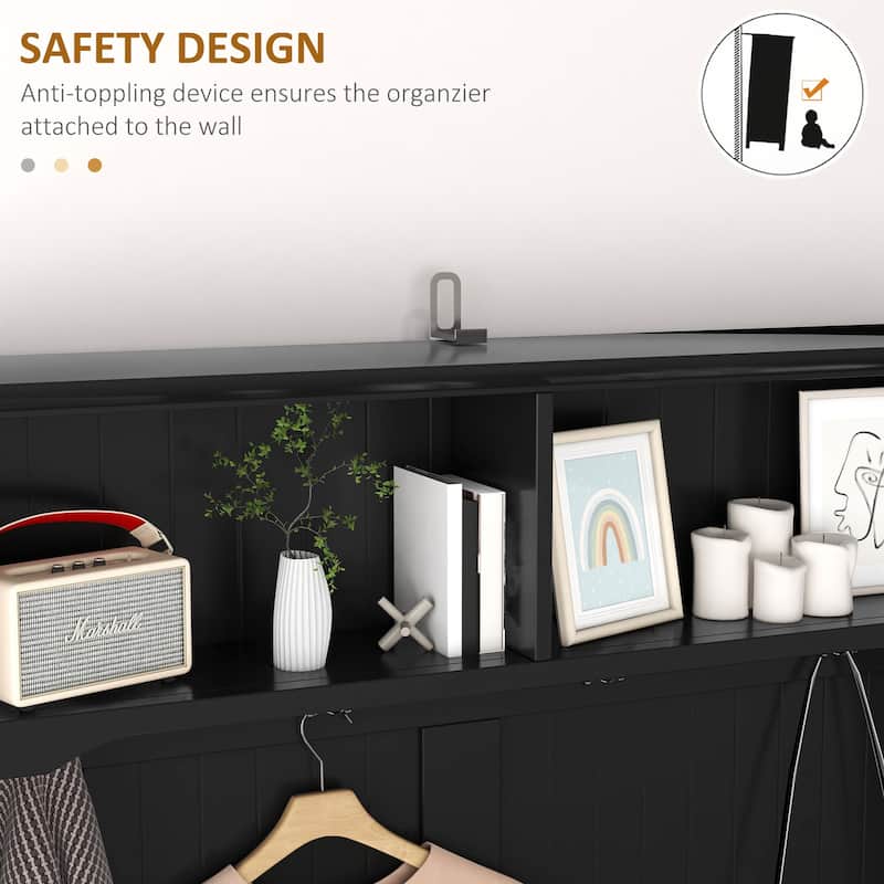 Hallway Hall Tree Cabinet Storage Cabinet with Comfortable Seating and Slatted Shoe Shelf, Coat Rack with Drawers