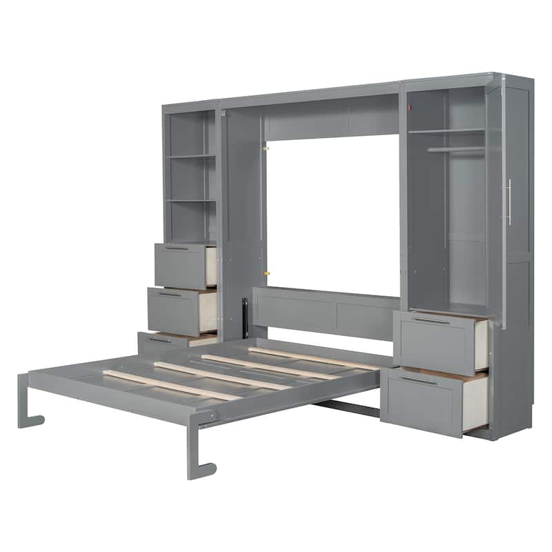 Queen Murphy Bed with Closet, Drawers and Shelves