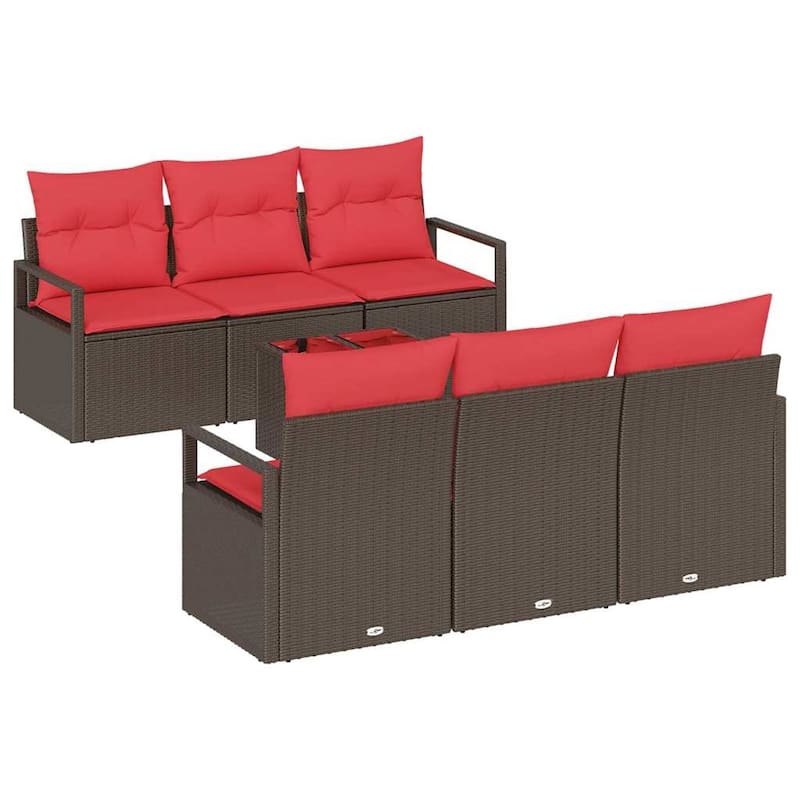 vidaXL 7 Garden Sofa Set with Cushions Black/Brown/Grey Poly Rattan - 68.9 x 24.4 x 27.2