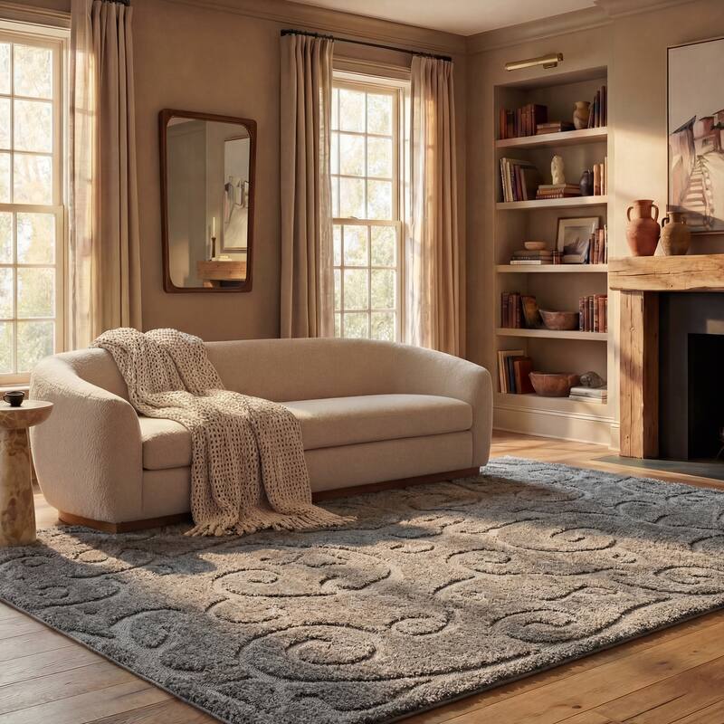Thick Textured Rug SAFAVIEH Florida Ryung Shag Scroll 1.2-inch Thick Textured Rug - On ...
