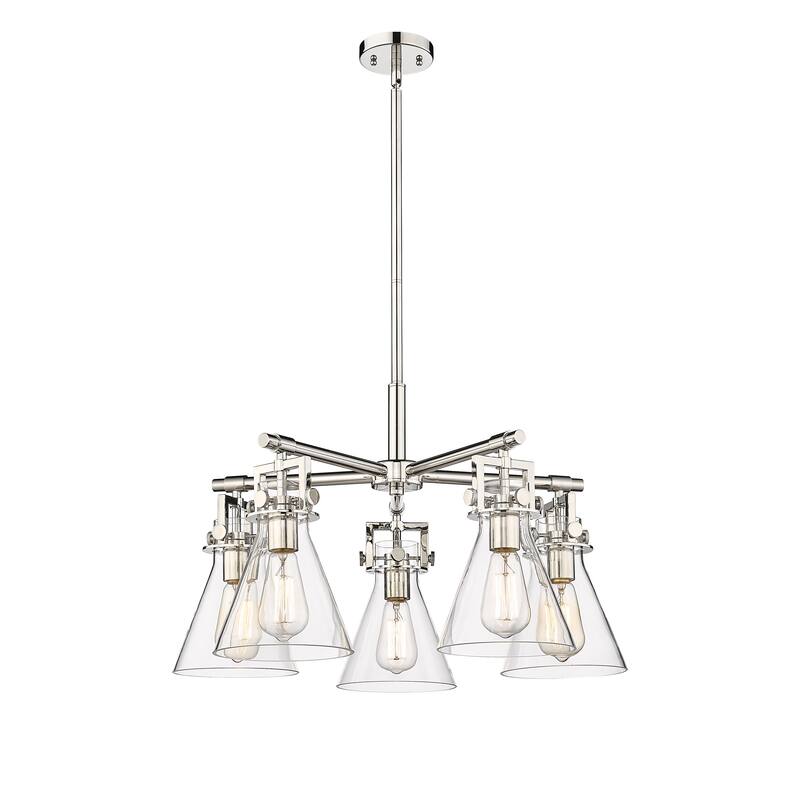 Innovations Lighting Newton Cone - 5 Light 7" Stem Hung Chandelier - Clear/Polished Nickel