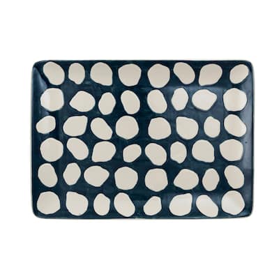Hand-Painted Stoneware Platter with Wax Relief Dots - 18.0"L x 13.0"W x 1.5"H - 18.0"L x 13.0"W x 1.5"H