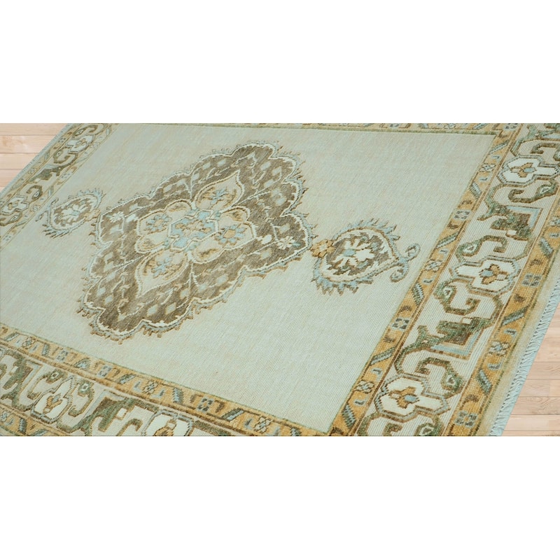 Beige Medallion Oushak Wool Rug 8x10 Hand Knotted by LoomBloom - 8' 1'' x 10'