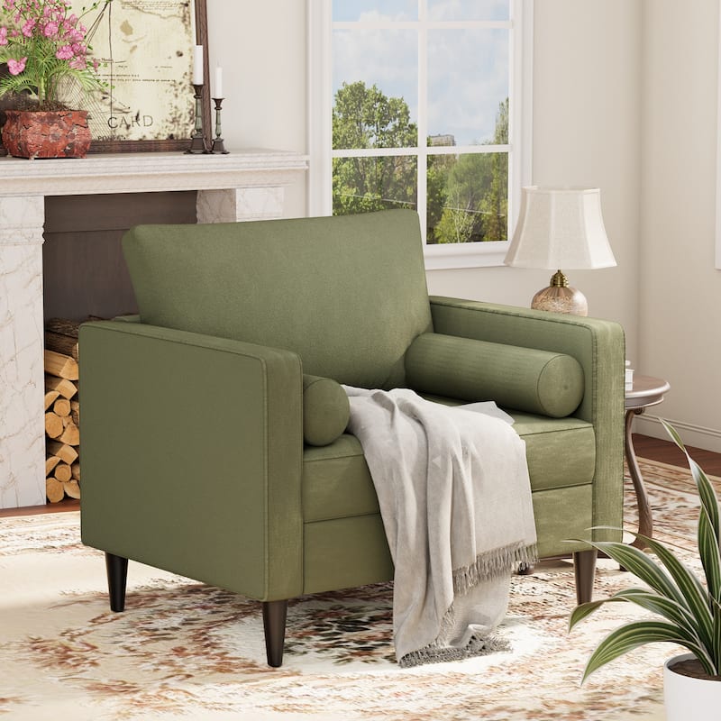 EROMMY Velvet Accent Chair with Pillows - Plush Sofa Chair for Living Room, Bedroom & Office - Comfy Reading Chair in Green