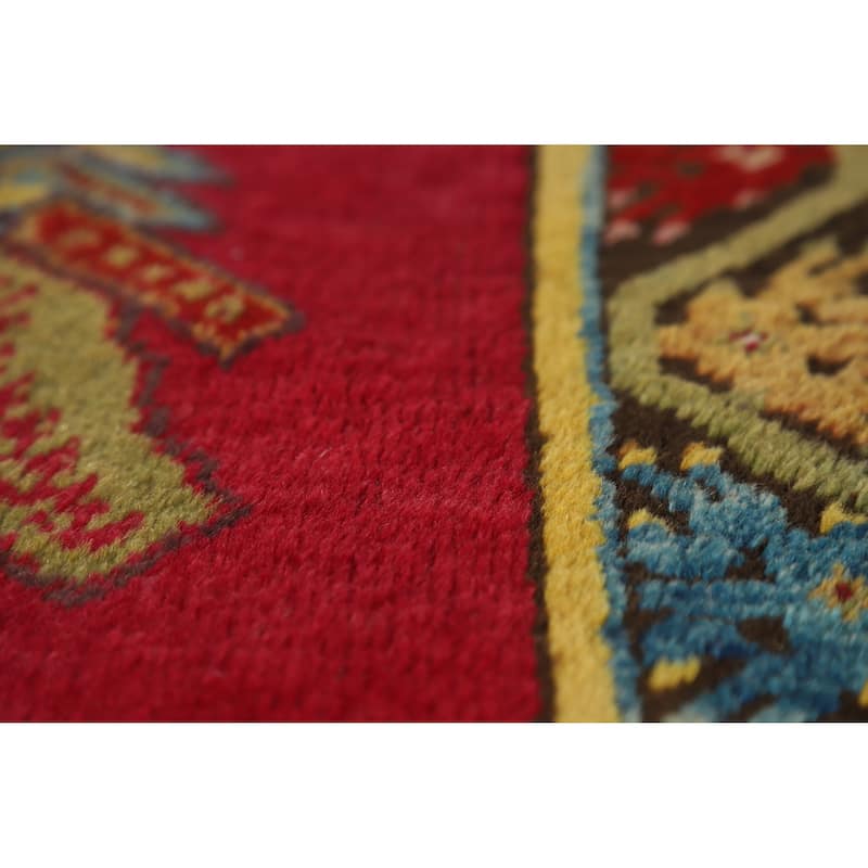 Hand Knotted Oriental 100% Wool Carpet Traditional Geometric Red Karabagh Runner Rug - 12' 0'' X 3' 7''