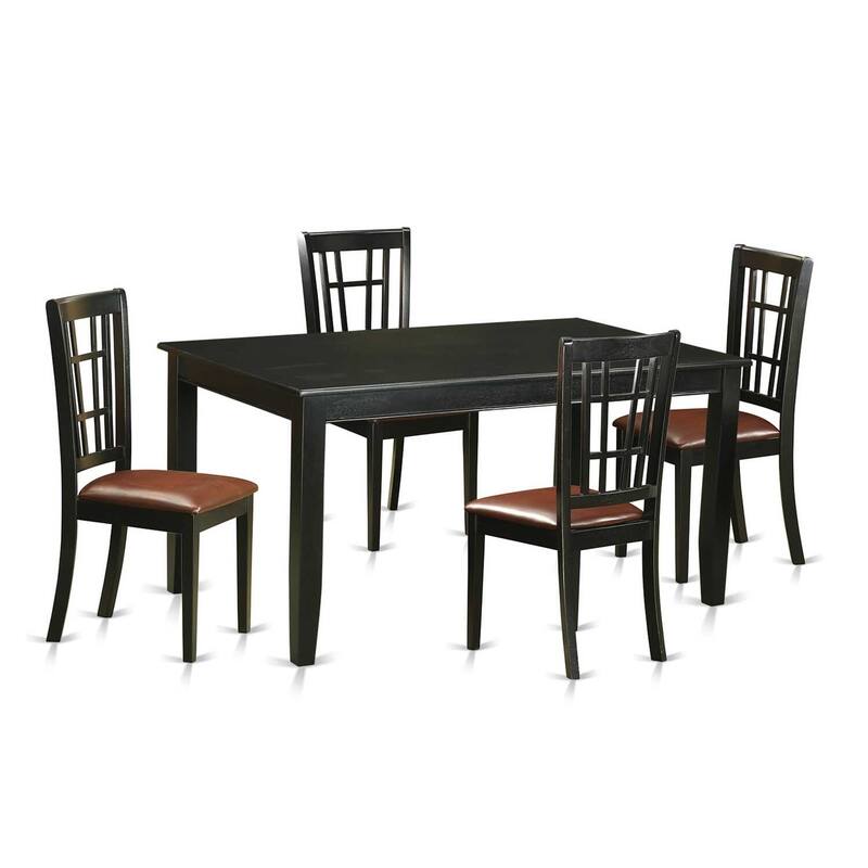 HomeStock 5-Piece Rectangle Black Finish Solid Wood Top Dining Table with 4-Chairs