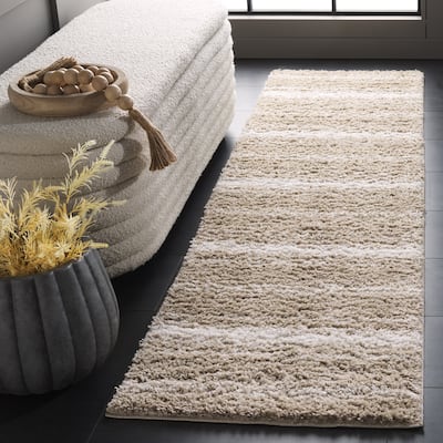 SAFAVIEH Border & Stripe Shag Hammy Modern 1.4-inch Thick - 2'2" x 8' Runner