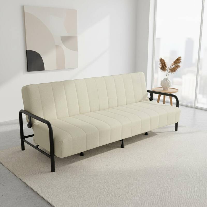 HOMYLIN Convertible Sofa Bed with Metal Frame & Linen Upholstery - Beige