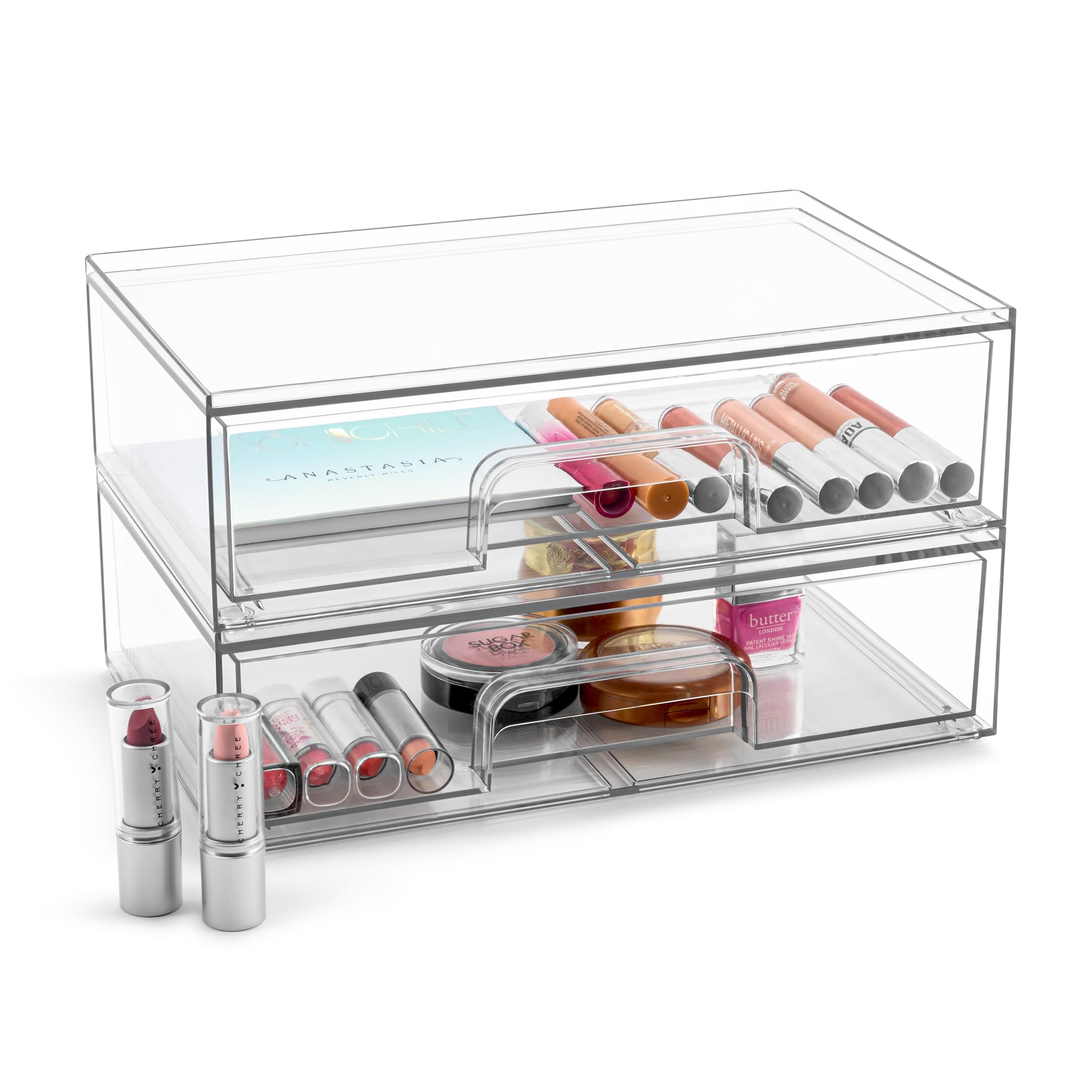 Sorbus Clear Acrylic Storage Containers with Pull-Out Drawers - 2 Pack Flat Stackable Storage Bins Set for Bathroom Organization