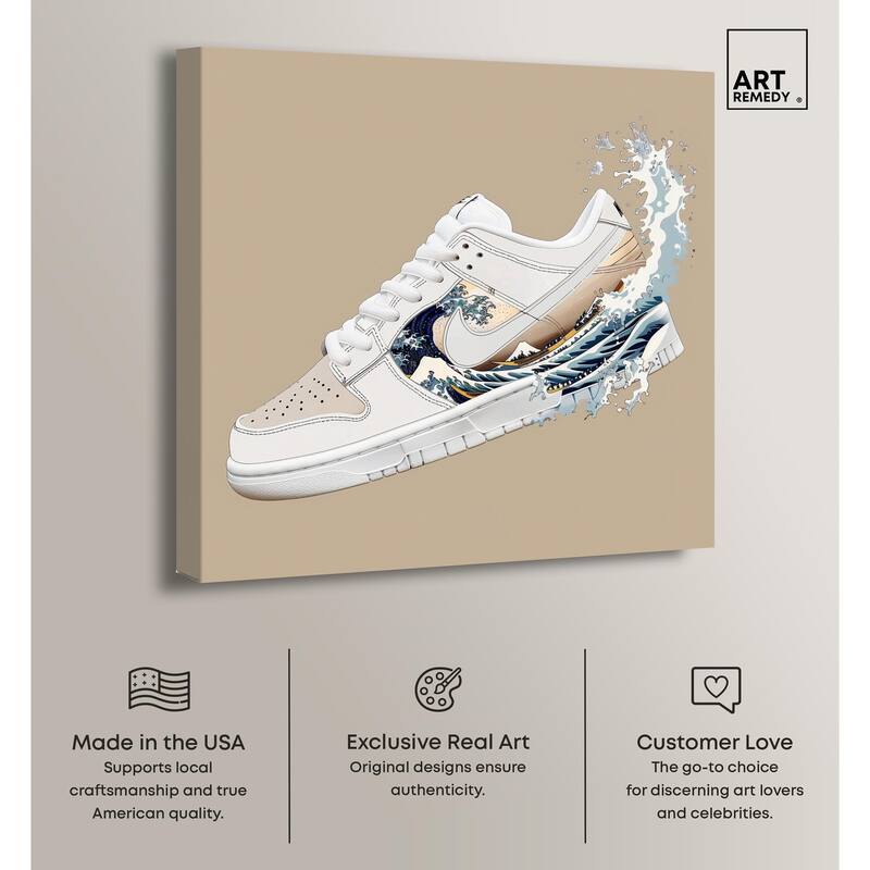 Great Wave Sneaker Splash Canvas by Art Remedy, Gallery Wrapped