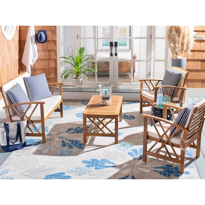 SAFAVIEH Outdoor Fontana 4-piece Acacia Wood Patio Conversation Set