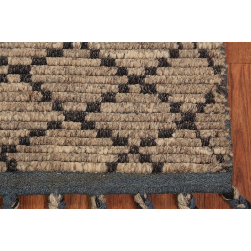 Striped Brown Moroccan Indian Foyer Rug Handmade Wool Carpet - 2'0"x 3'0"