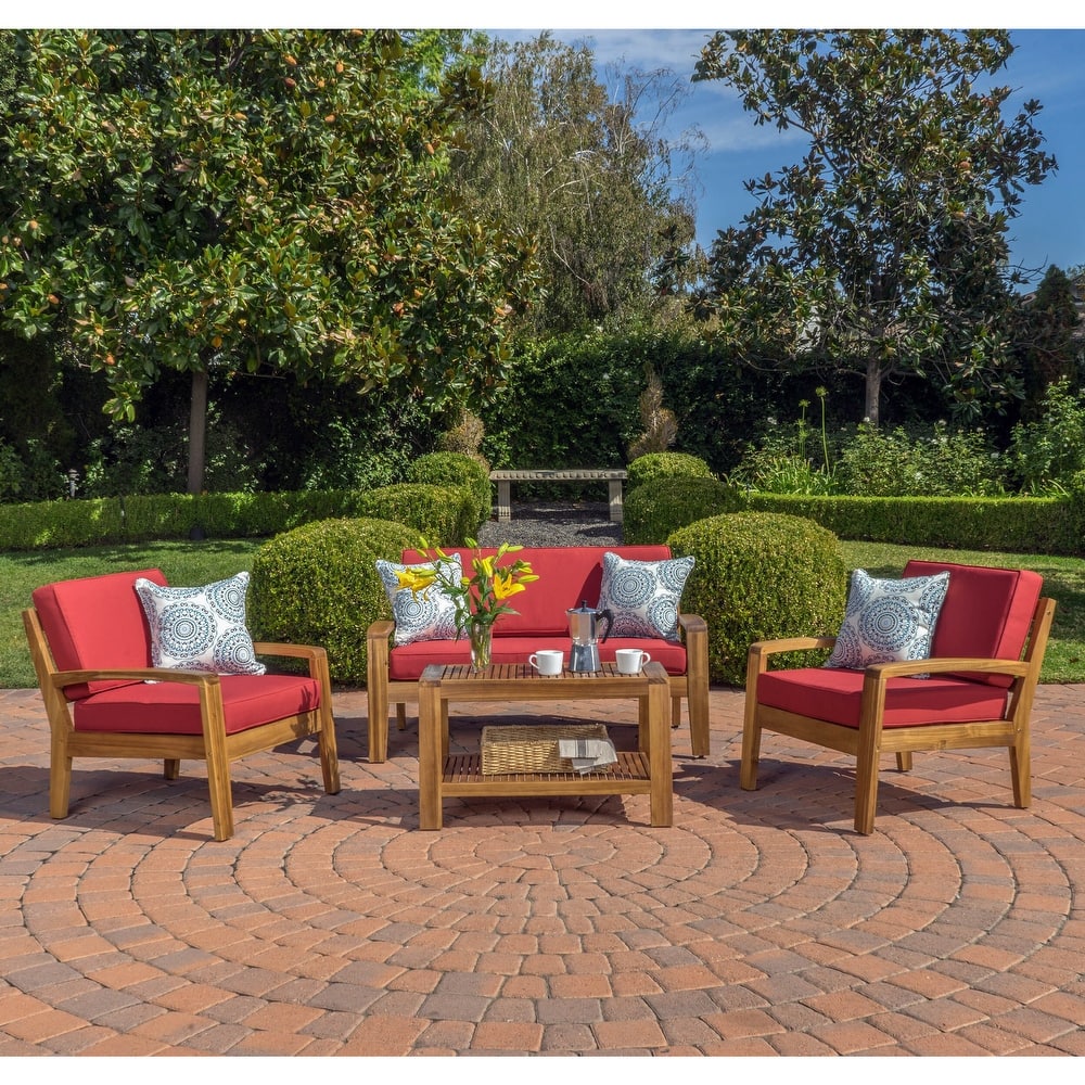Grenada 4-pc. Outdoor Wood Chat Set by Christopher Knight Home