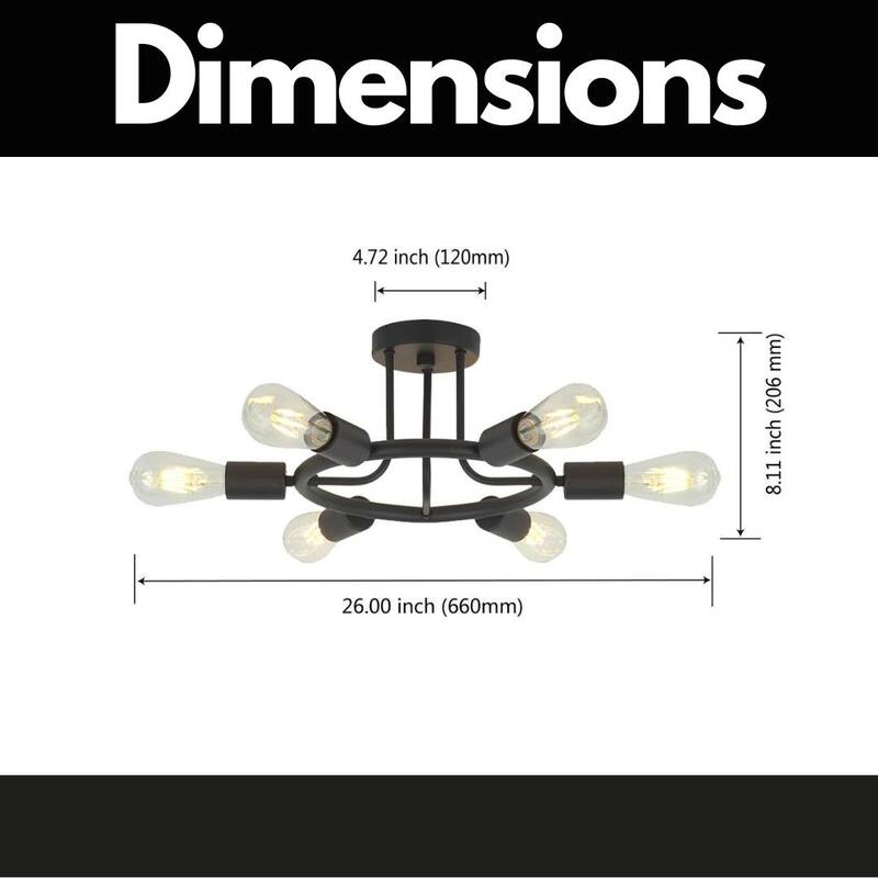 6 Light Modern Sputnik Lights Semi Flush Mount Ceiling Light