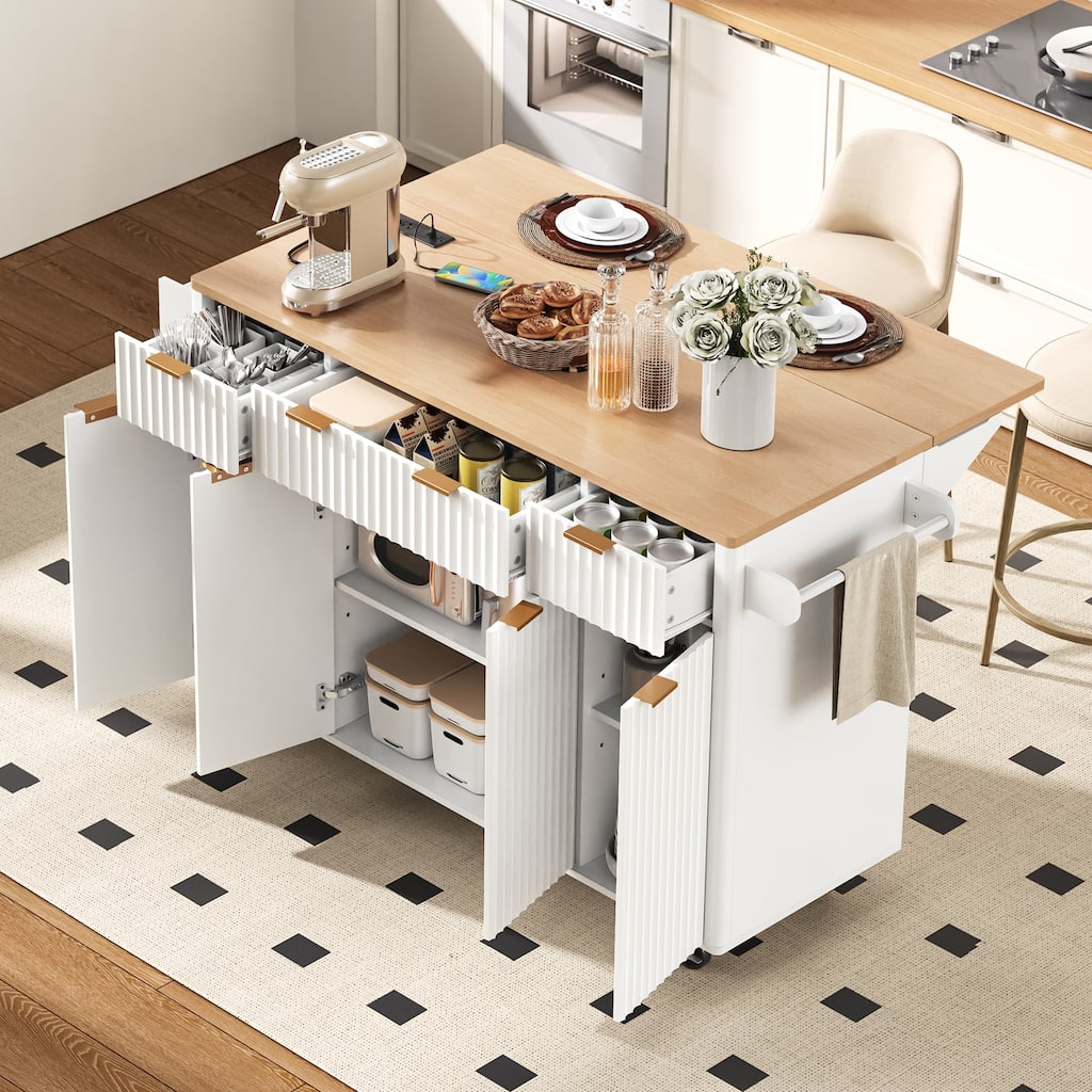 Fluted Kitchen Island with Storage