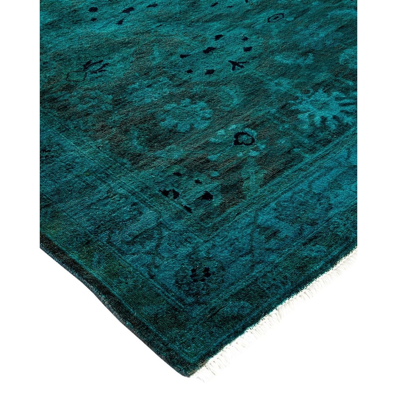 Overton Hand Knotted Wool Vintage Inspired Modern Contemporary Overdyed Blue Runner Rug - 3' 0" x 24' 6"