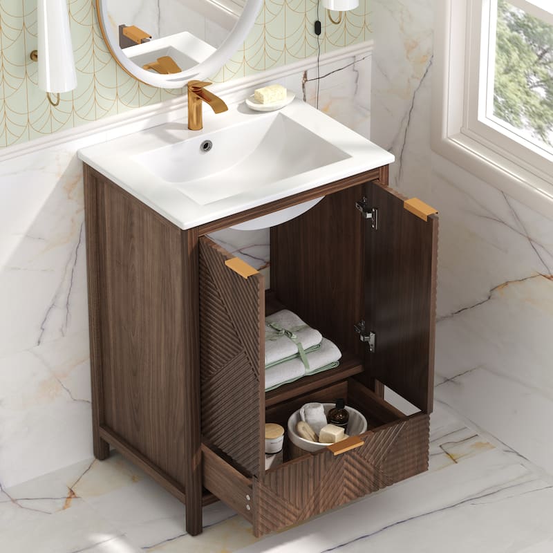 24 Inches Bathroom Vanity with Sink Combo, Modern Bathroom Vanity with Single Faucet Hole, Textured Door Panels