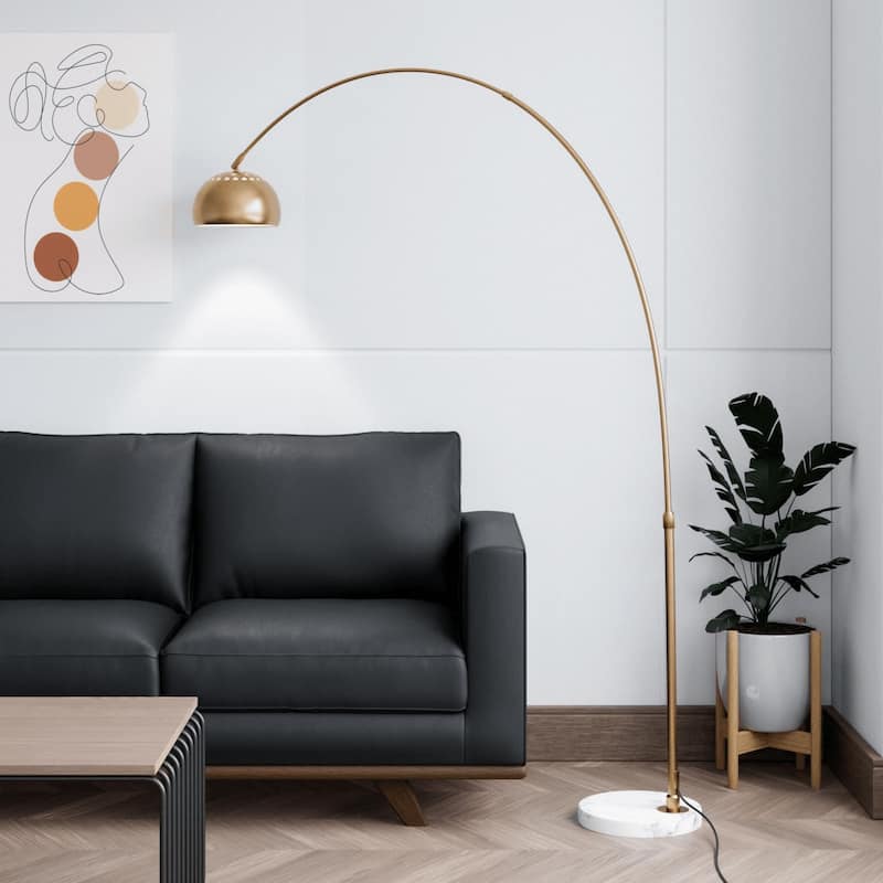 Floor Lamp with White Marble Base and Metal Lamp Shade Arco Collection - 76"
