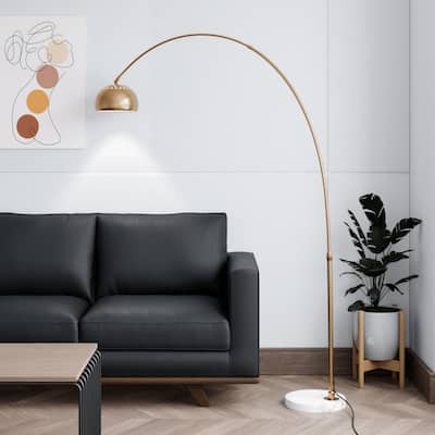 Floor Lamp with White Marble Base and Metal Lamp Shade Arco Collection - 76"