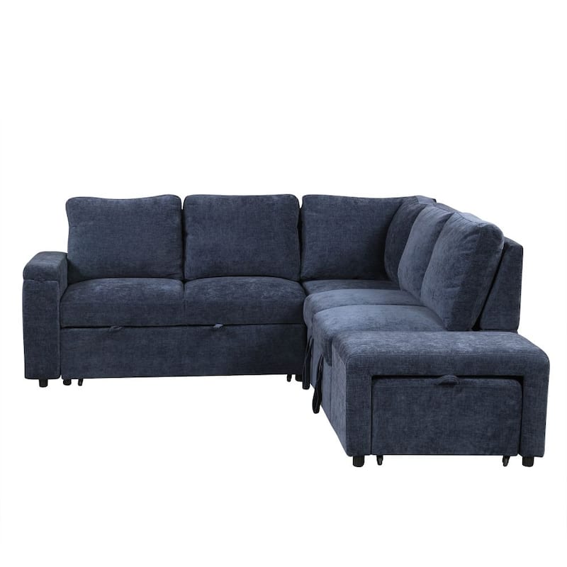 L-shaped Padded Modular Sofa with Storage Space, USB Ports, and Cup Holders on the Armrests, Suitable