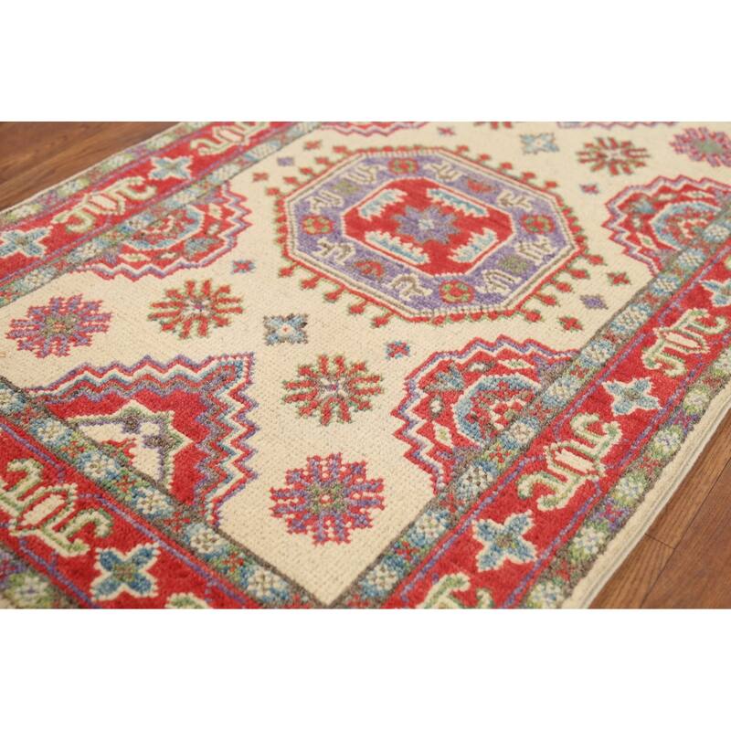 Geometric Kazak Accent Rug Handmade Oriental Wool Carpet - 2'1"x 2'10"