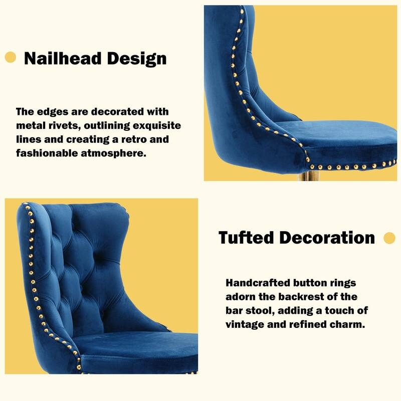 Velvet Upholstered Nailheads Tufted Swivel Bar Stools (Set of 2)
