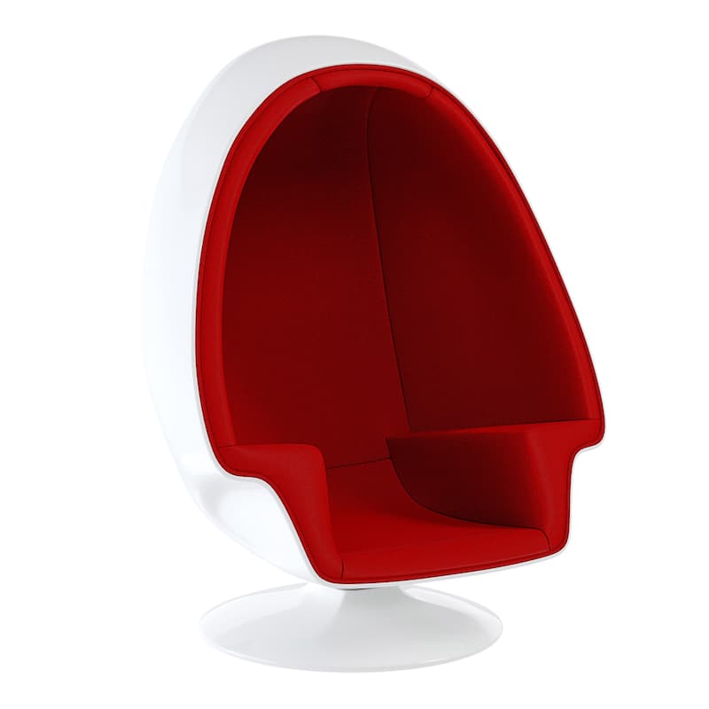 HomeRoots 38" White And Red Fiberglass And Wool Swivel Egg Chair With Ottoman - 38' X '52' X '40