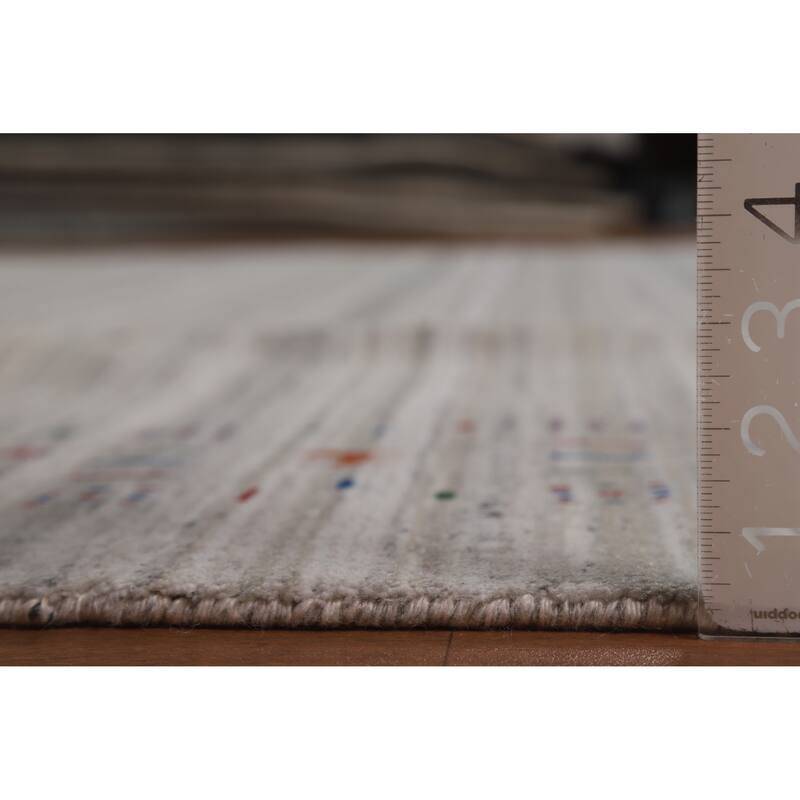 Silver Gray Striped Gabbeh Oriental Area Rug Hand-Knotted Silk Carpet - 9'3" x 11'7"