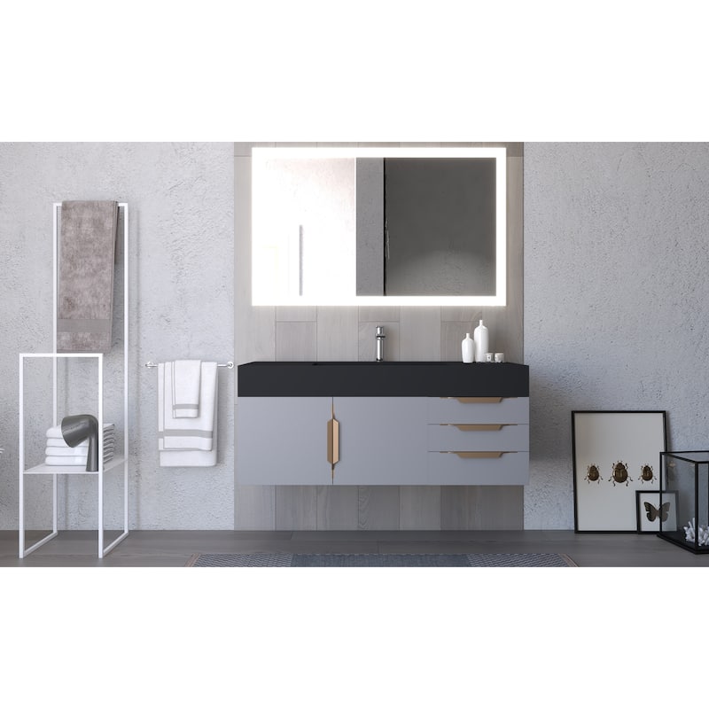 Amazon 48" Wall Mounted Bathroom Vanity Set w/ Black Top
