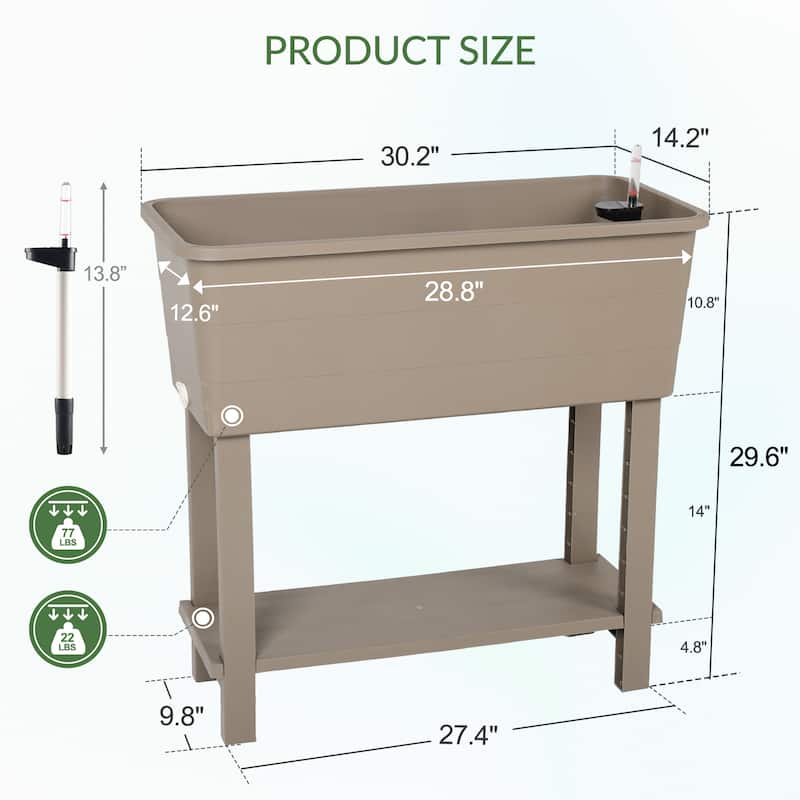 Aoodor Elevated Raised Planter Box with Legs,Storage Space,Plastic Drainage Plug & Water Level Indicator - 30"x14"